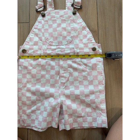 Dotty Dungarees Kids Pink White Checkered Overalls Shortalls Size 5-6 Years - Picture 6 of 7